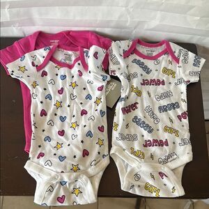 Gerber Rompers Set of 3 Newborn Size Girls Bodysuits Assorted Prints Baby